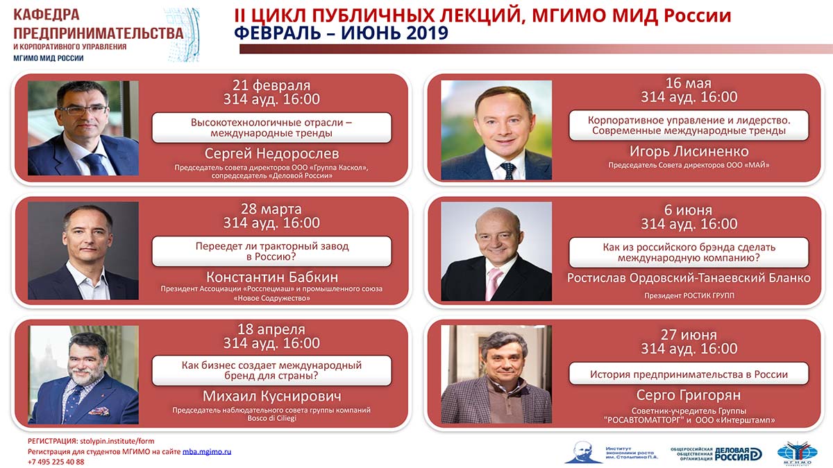 Второй цикл лекций кафедры предпринимательства и корпоративного управления